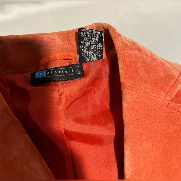 Vintage Pale Peach Suede Leather Blazer Jacket Coat Size Petite Large - Picture 7 of 7
